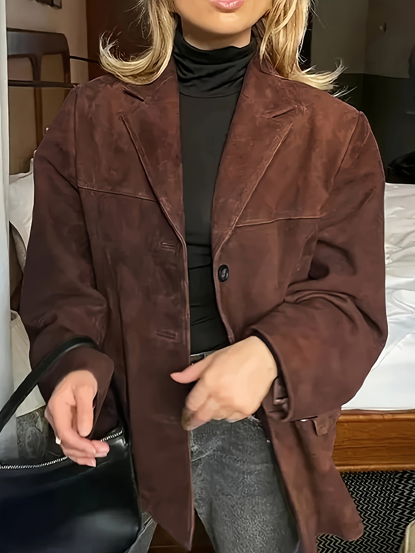 Maïwen - Vintage Suede Übergangsjacke für Damen mit Knöpfen