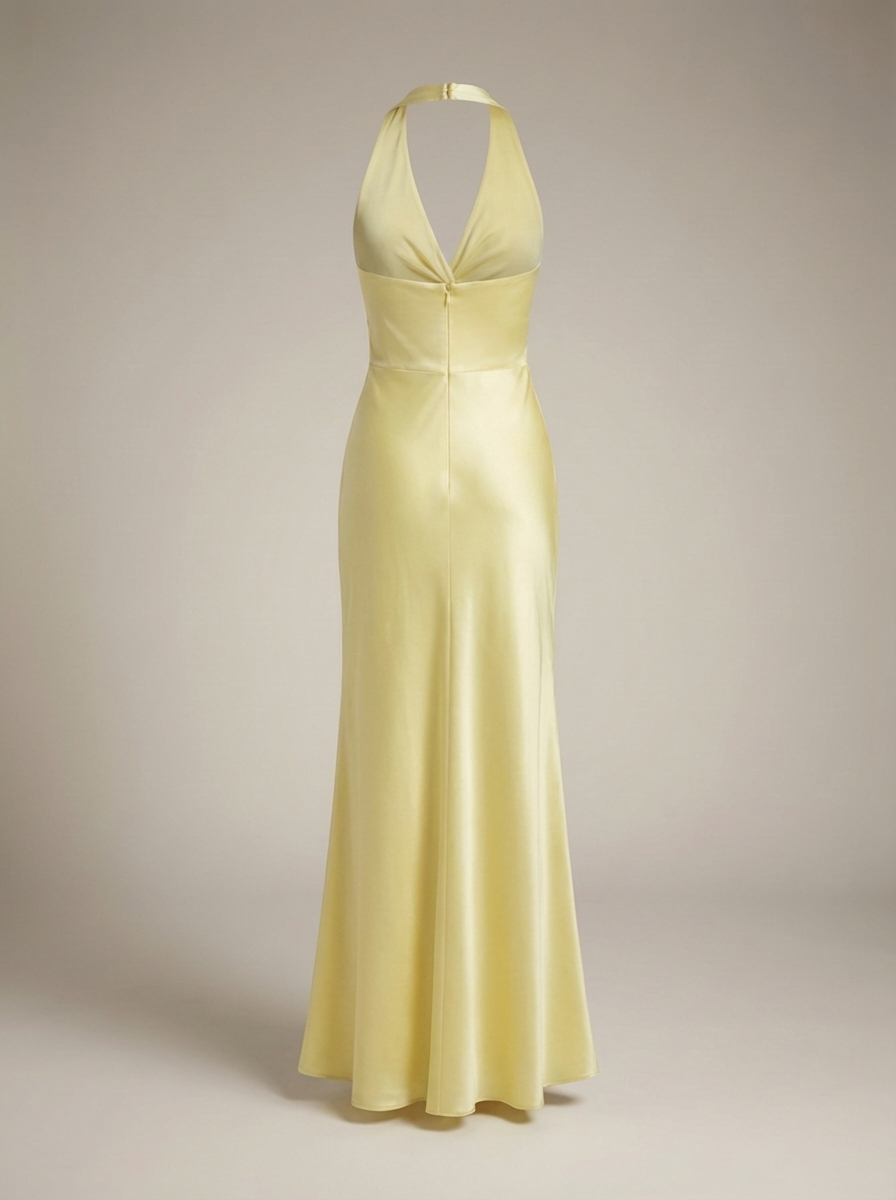 Elegantes Neckholder-Maxikleid für Damen – Satin Abendkleid mit Twist-Detail & fließender Silhouette