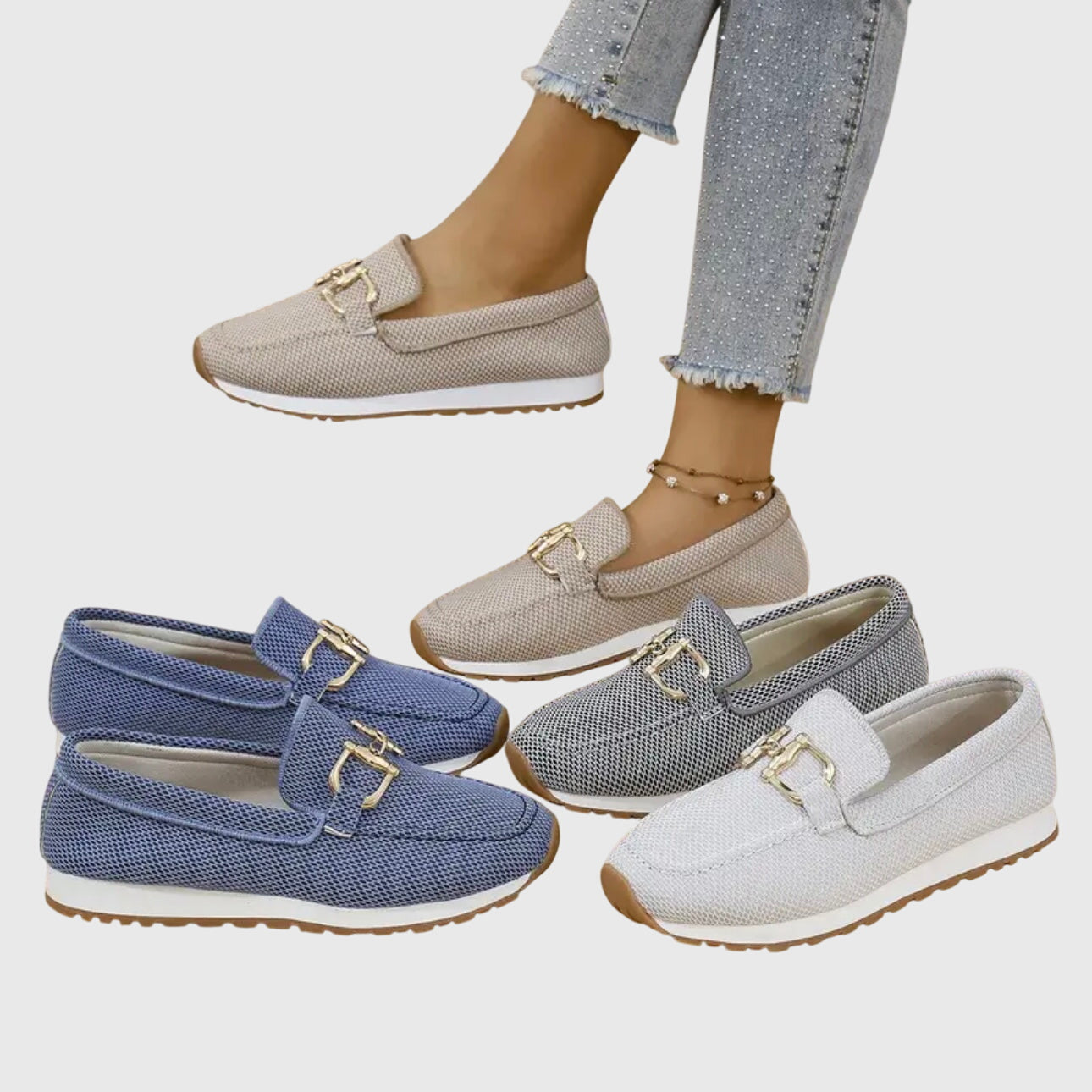 Bequeme Slip-On Loafer Schuhe für Frauen mit leichtem Design und goldener Schnalle