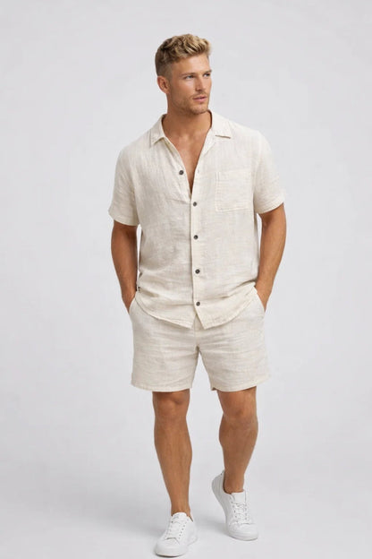 Lässiges Leinen Set mit Kurzarmhemd für Herren – Atmungsaktives zweiteiliges Sommer Outfit