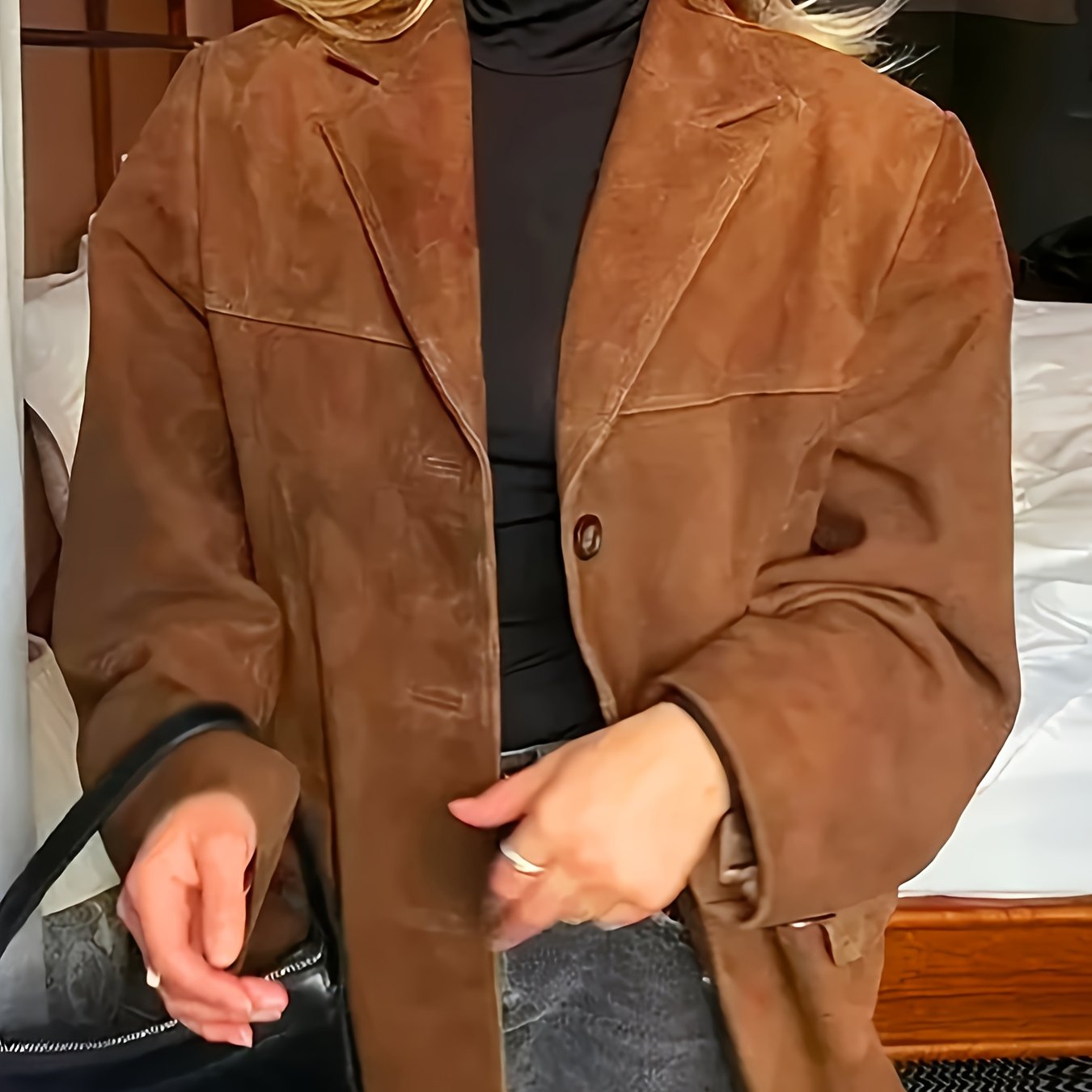 Maïwen - Vintage Suede Übergangsjacke für Damen mit Knöpfen