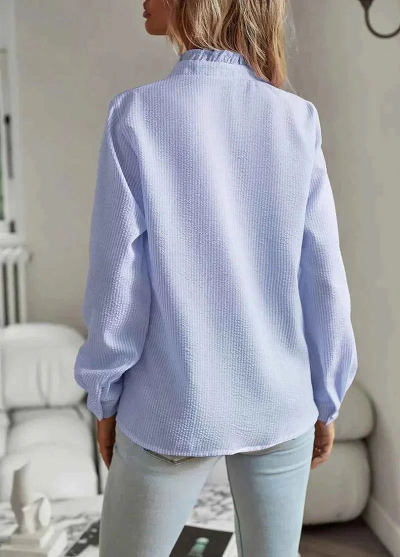 Elegante Rüschenbluse mit Strukturmuster – Luftige Langarmbluse für Damen