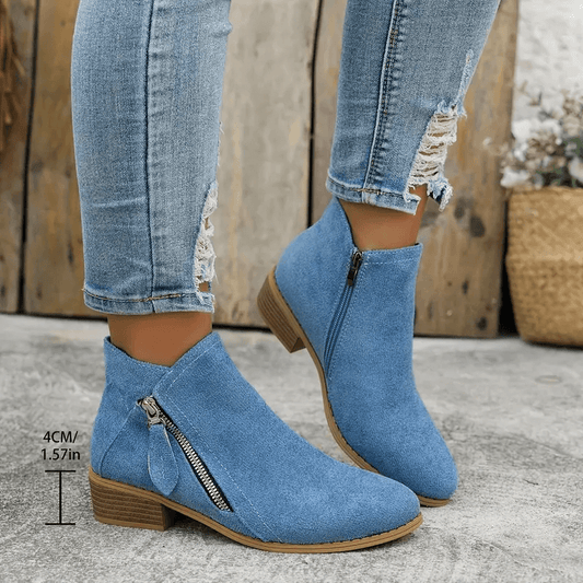 Zélyna - Elegante Niedrige Stiefeletten aus Wildleder für Damen, Frühling, mit Reißverschluss und Kleinem Absatz, Einfarbig