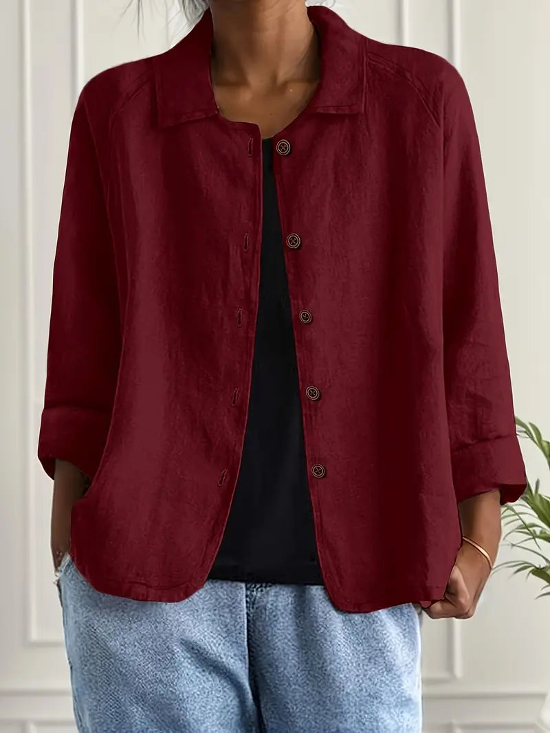 Leichte Leinen Bluse mit Knopfleiste & lockerem Schnitt für Damen – Atmungsaktiv & Elegant