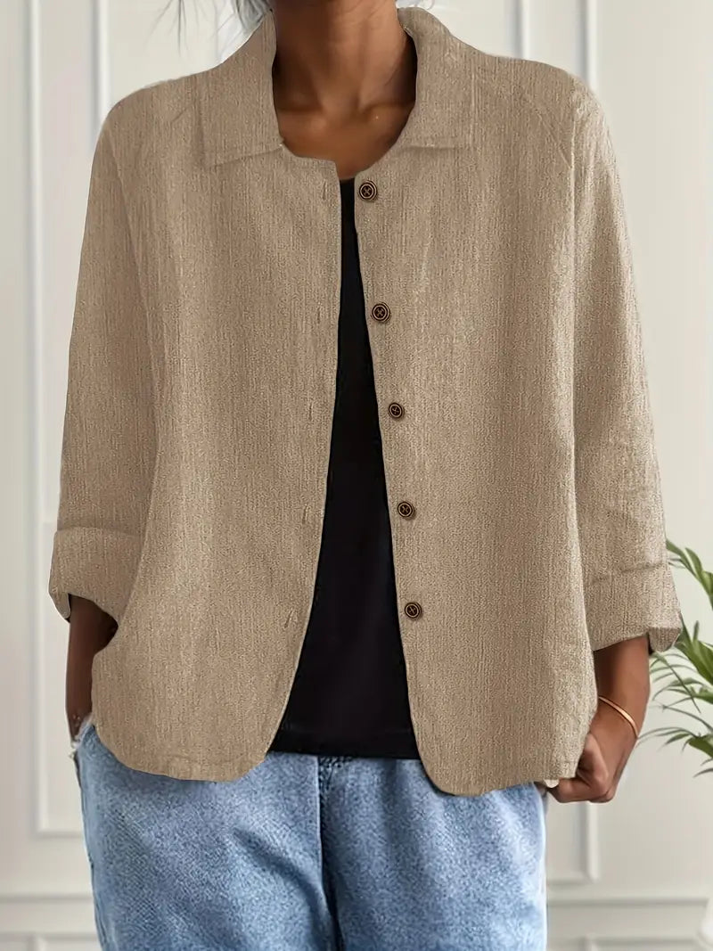 Leichte Leinen Bluse mit Knopfleiste & lockerem Schnitt für Damen – Atmungsaktiv & Elegant