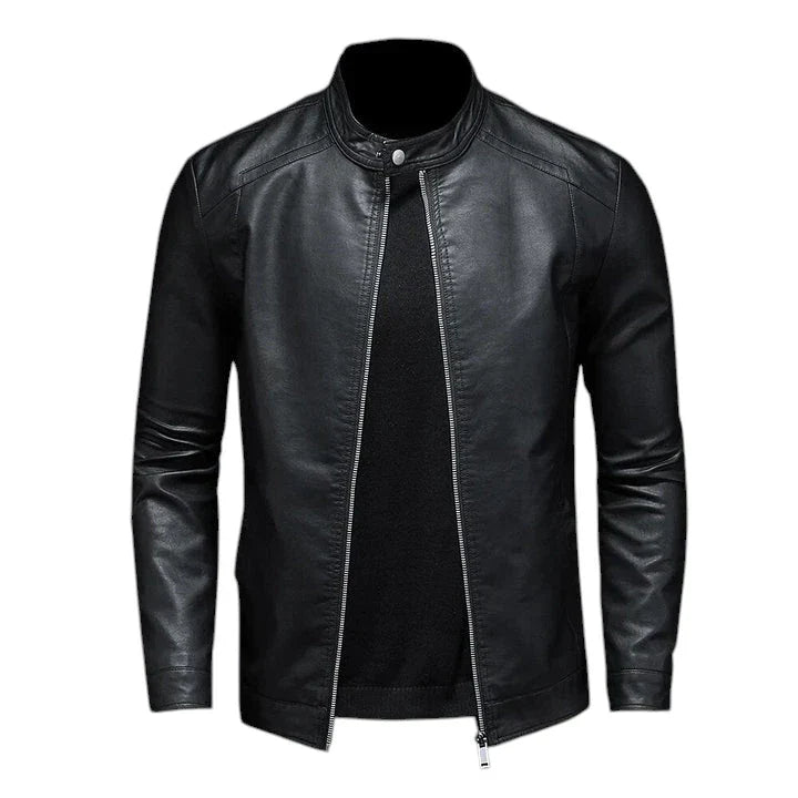 Isidore - Klassische Schwarze Lederjacke für Herren mit Reißverschluss
