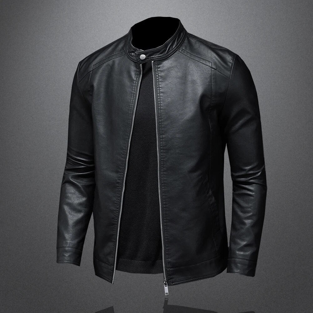 Isidore - Klassische Schwarze Lederjacke für Herren mit Reißverschluss