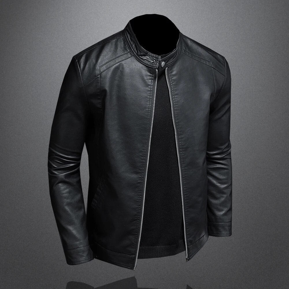 Isidore - Klassische Schwarze Lederjacke für Herren mit Reißverschluss