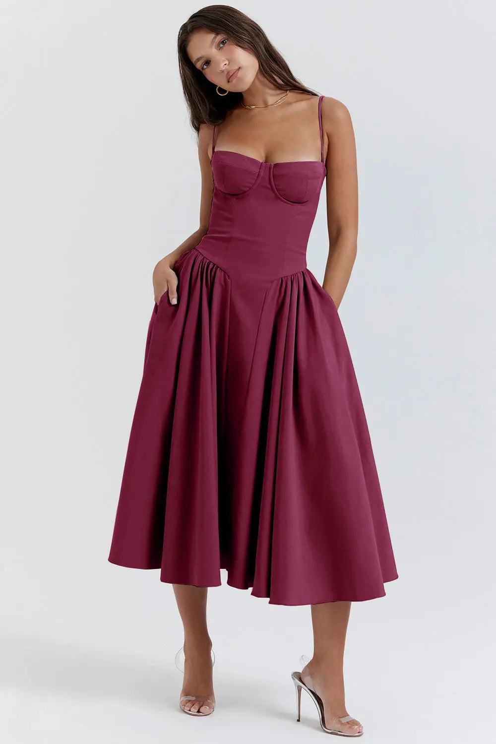 Calixène - Maxikleid mit Korsett für Damen aus atmungsaktivem Stoff für Frühling und Sommer