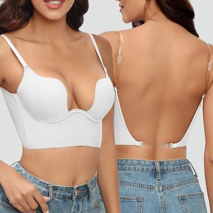 Rückenfreier Damen Push-Up BH mit transparenten Trägern – Unsichtbarer Halt & Komfort