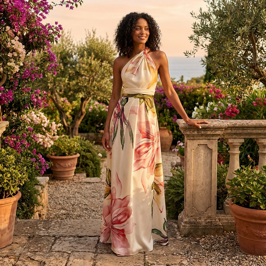 Elegantes Maxikleid mit floralem Print für Damen – Luftiges Neckholder Sommerkleid