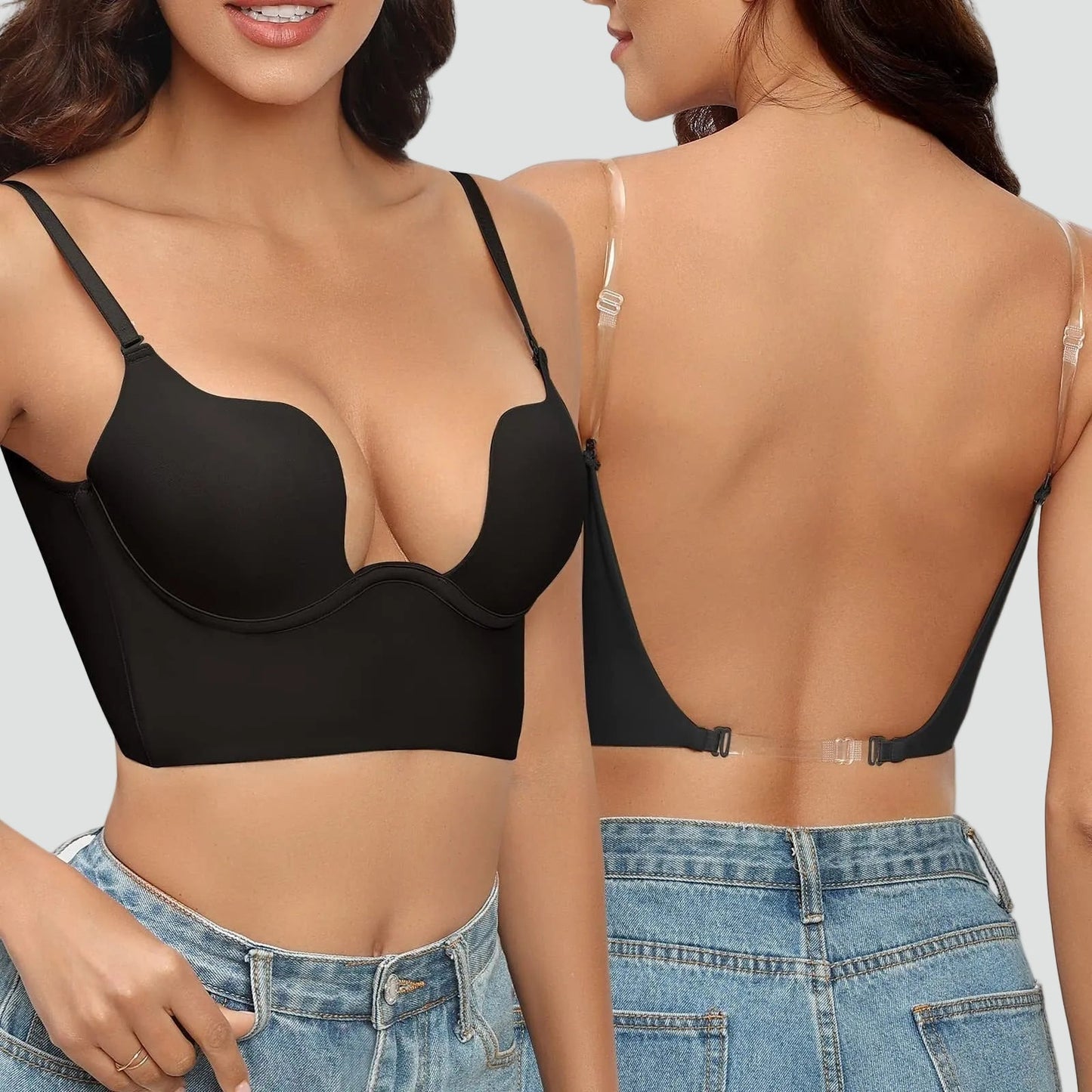 Rückenfreier Damen Push-Up BH mit transparenten Trägern – Unsichtbarer Halt & Komfort