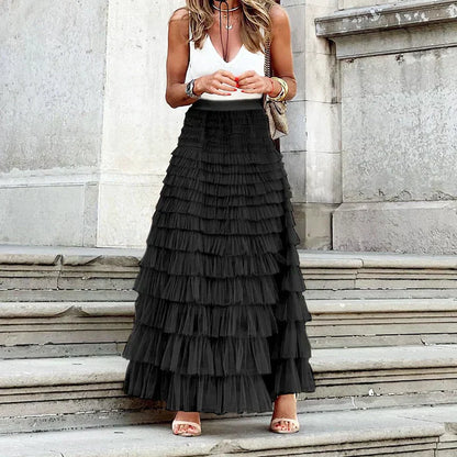 Esméria - Eleganter Maxi-Rock aus Tüll für Frühling und Sommer mit Überlappenden Volants