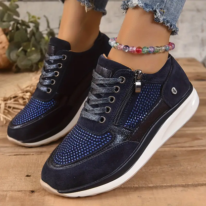 Ysaline - Ergonomische, Bequeme und Elegante Sneakers für Lange Spaziergänge und City-Trips mit Glänzenden Schnürsenkeln und Reißverschluss