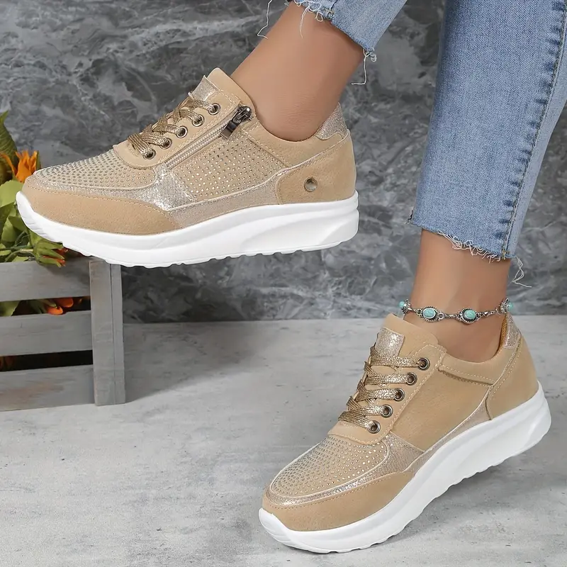 Ysaline - Ergonomische, Bequeme und Elegante Sneakers für Lange Spaziergänge und City-Trips mit Glänzenden Schnürsenkeln und Reißverschluss