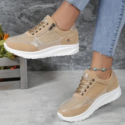 Ysaline - Ergonomische, Bequeme und Elegante Sneakers für Lange Spaziergänge und City-Trips mit Glänzenden Schnürsenkeln und Reißverschluss