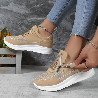 Ysaline - Ergonomische, Bequeme und Elegante Sneakers für Lange Spaziergänge und City-Trips mit Glänzenden Schnürsenkeln und Reißverschluss