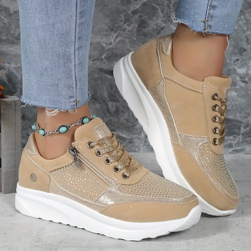 Ysaline - Ergonomische, Bequeme und Elegante Sneakers für Lange Spaziergänge und City-Trips mit Glänzenden Schnürsenkeln und Reißverschluss