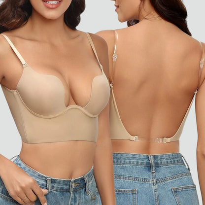 Rückenfreier Damen Push-Up BH mit transparenten Trägern – Unsichtbarer Halt & Komfort