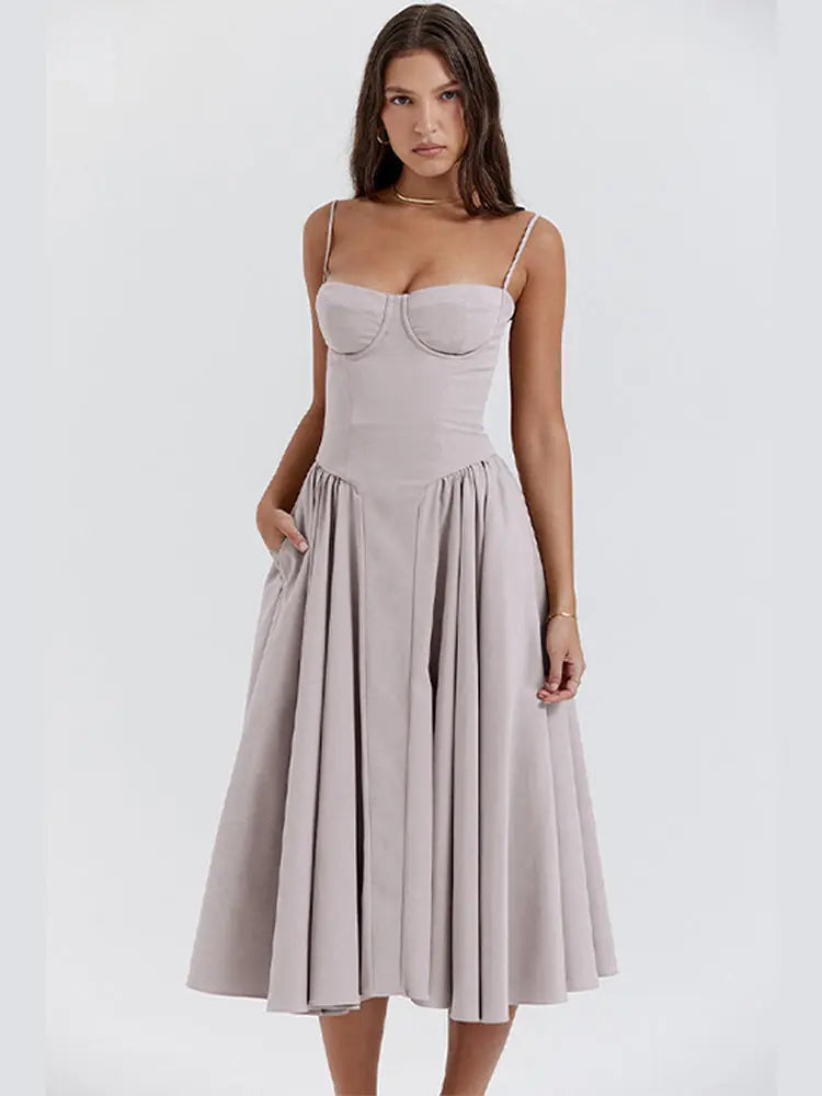 Calixène - Maxikleid mit Korsett für Damen aus atmungsaktivem Stoff für Frühling und Sommer