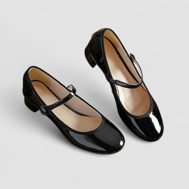 Veloursa - Elegante Orthopädische Mary Jane Schuhe für Damen, Lackiert, mit Kleinem Blockabsatz und Riemen