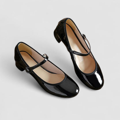 Veloursa - Elegante Orthopädische Mary Jane Schuhe für Damen, Lackiert, mit Kleinem Blockabsatz und Riemen