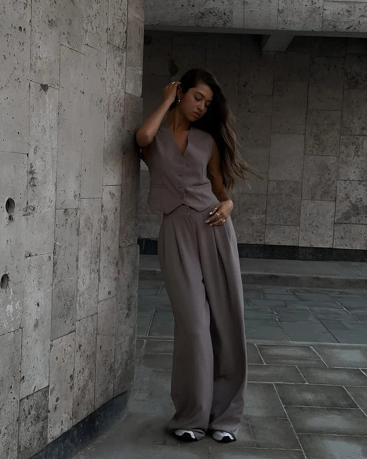 Lioréa - Frühlingsensemble aus zwei Teilen für Frauen: Weste und Hochtaillenhose | Lässiger und professioneller Stil