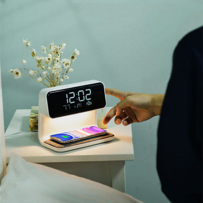 Éclélia - Nachttischlampe 3-in-1 mit kabellosem Ladegerät – LCD-Wecker & dimmbare LED-Touchlampe