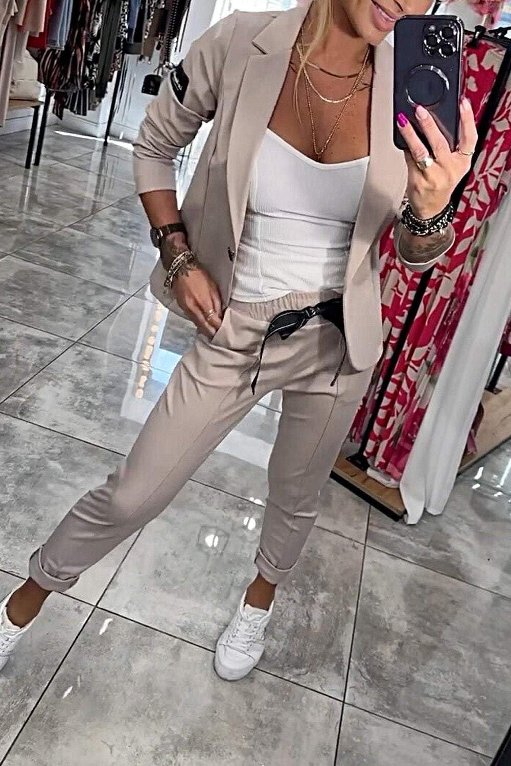 Modernes Damen Blazer-Set mit Stretchhose – Elegantes 2-teiliges Outfit für Büro & Freizeit