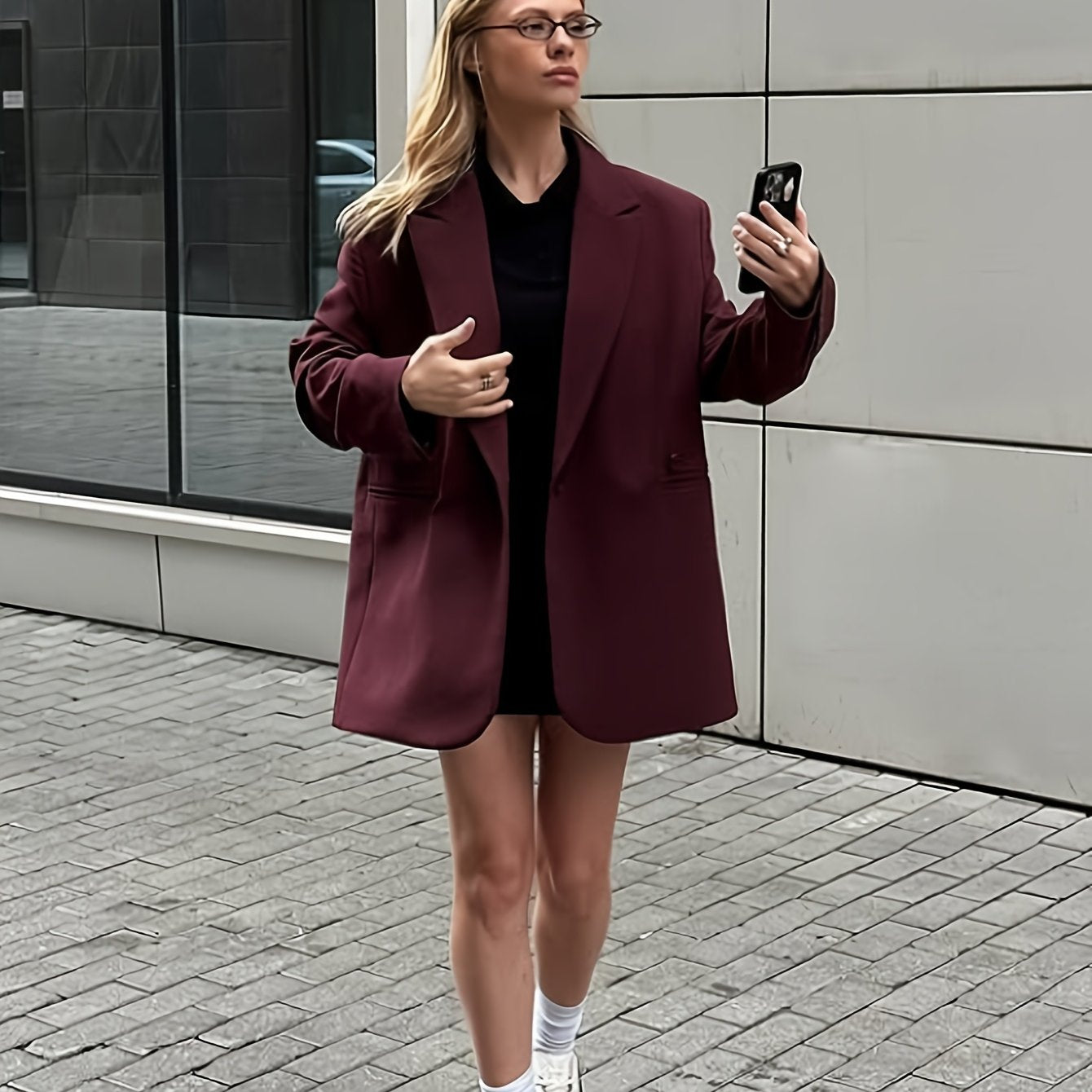 Iréva - Oversize Blazer Klassisch Bordeaux für Frauen – Übergangsjacke