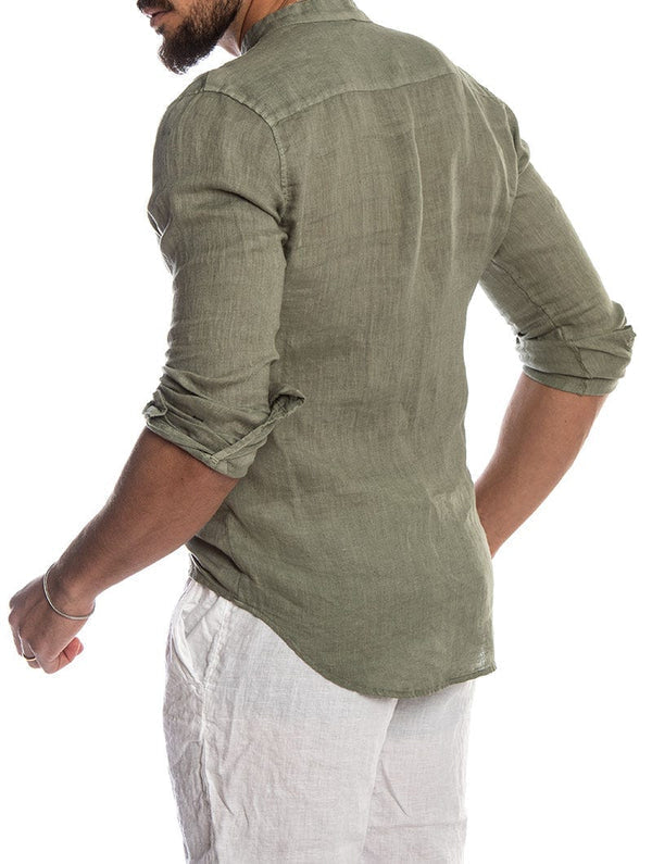 Lässiges Leinenhemd mit Stehkragen für Herren – Atmungsaktives Langarmshirt stilvoll & bequem