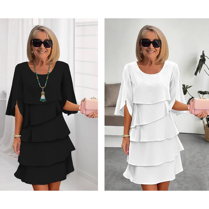 Elegantes Layered Rüschenkleid mit Flatterärmeln für Damen – Luftiges Sommerkleid mit lockerem Schnitt