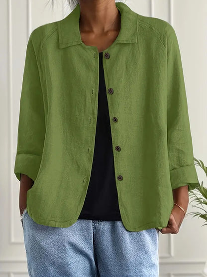 Leichte Leinen Bluse mit Knopfleiste & lockerem Schnitt für Damen – Atmungsaktiv & Elegant