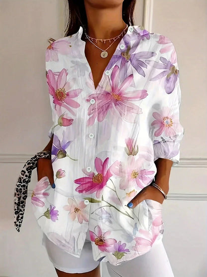 Luftige florale Bluse für Damen – Lockeres Langarmshirt bunt & elegant