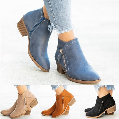 Éléonore - Niedrige Frühlings-Stiefeletten aus Wildleder mit Reißverschluss und kleinem Absatz für Damen
