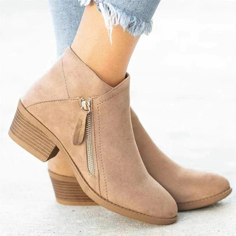 Éléonore - Niedrige Frühlings-Stiefeletten aus Wildleder mit Reißverschluss und kleinem Absatz für Damen
