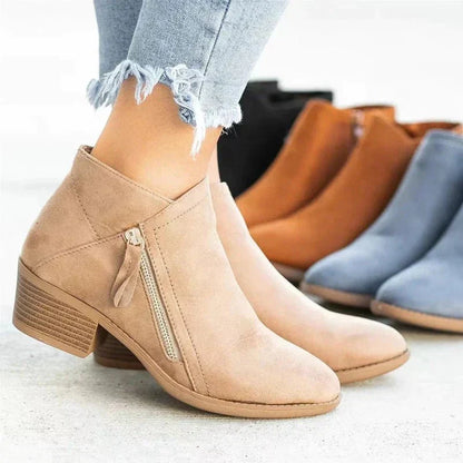Éléonore - Niedrige Frühlings-Stiefeletten aus Wildleder mit Reißverschluss und kleinem Absatz für Damen