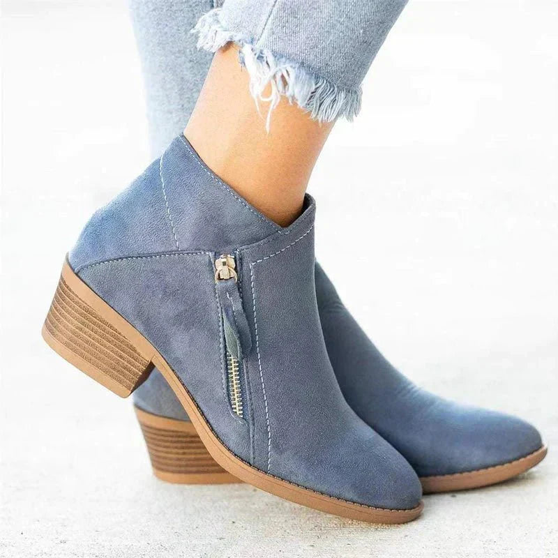 Éléonore - Niedrige Frühlings-Stiefeletten aus Wildleder mit Reißverschluss und kleinem Absatz für Damen