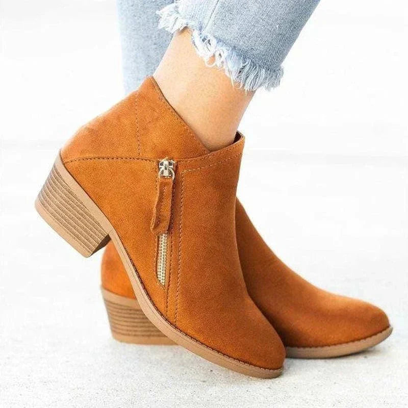 Éléonore - Niedrige Frühlings-Stiefeletten aus Wildleder mit Reißverschluss und kleinem Absatz für Damen