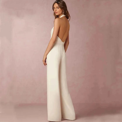 Eleganter Neckholder Jumpsuit mit weitem Bein – Rückenfreier Overall für Damen