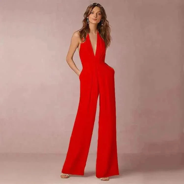 Eleganter Neckholder Jumpsuit mit weitem Bein – Rückenfreier Overall für Damen