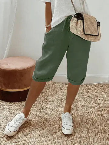 Élariona - Kurze Damenhose Rosa aus Baumwoll-Leinen – Fließend, Leicht & Trendy im Sommer