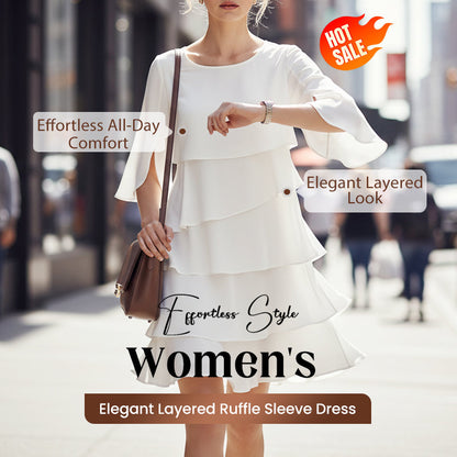 Elegantes Layered Rüschenkleid mit Flatterärmeln für Damen – Luftiges Sommerkleid mit lockerem Schnitt