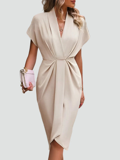 Figurbetontes Midikleid mit Drapierung – Elegantes V-Ausschnitt Kleid für Damen