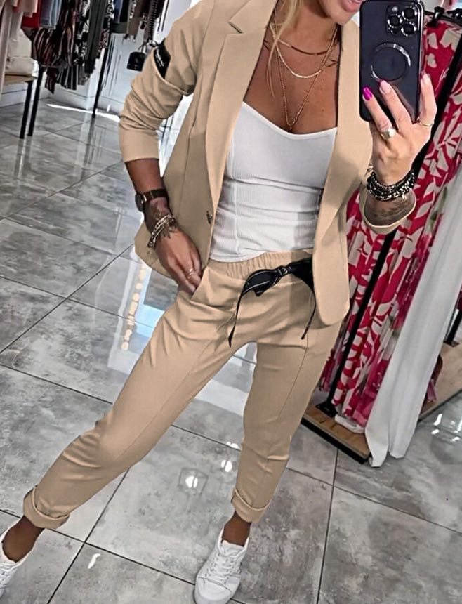Modernes Damen Blazer-Set mit Stretchhose – Elegantes 2-teiliges Outfit für Büro & Freizeit