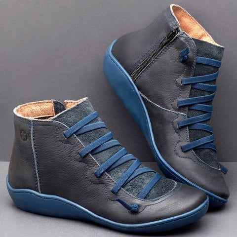 Orthopädische Leder Stiefeletten für Damen – Bequeme Schnürboots mit Reißverschluss & Breiter Zehenbox