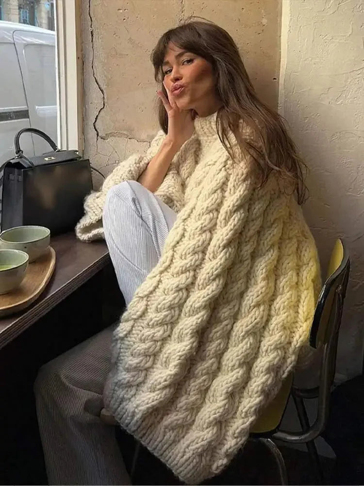 Marguerite - Elegantes Oversize-Strickkleid mit langen, weiten Ärmeln für den Frühling und Herbst für Frauen