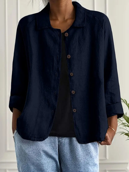 Leichte Leinen Bluse mit Knopfleiste & lockerem Schnitt für Damen – Atmungsaktiv & Elegant
