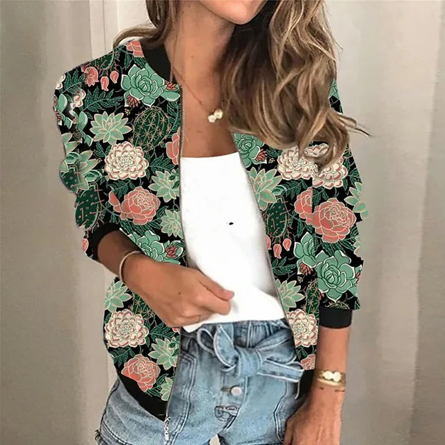 Florale Bomberjacke für Damen mit Print – Leichte Freizeitjacke stilvoll & vielseitig