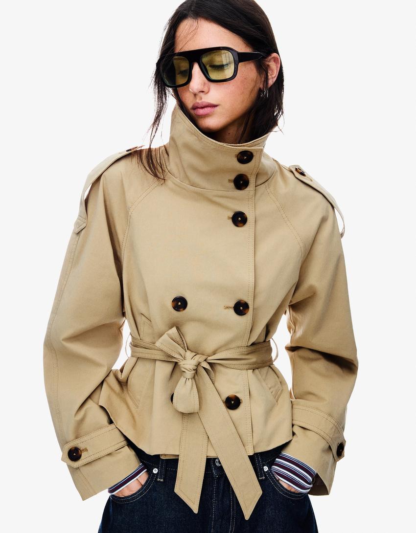 Elvire - Modischer Kurzer Frühlings-Trenchcoat für Frauen, Mit Knöpfen und Taillengürtel
